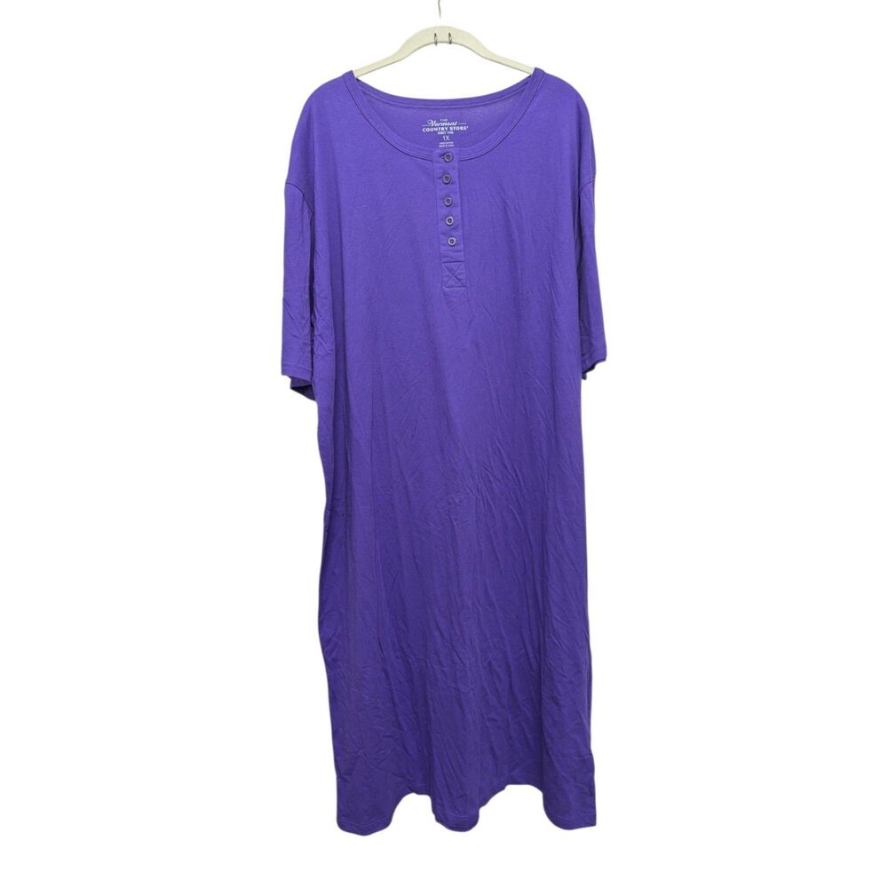 Vermont Country Store Cotton Long Sleeve Henley Nightshirt Gown Purple Size 1X